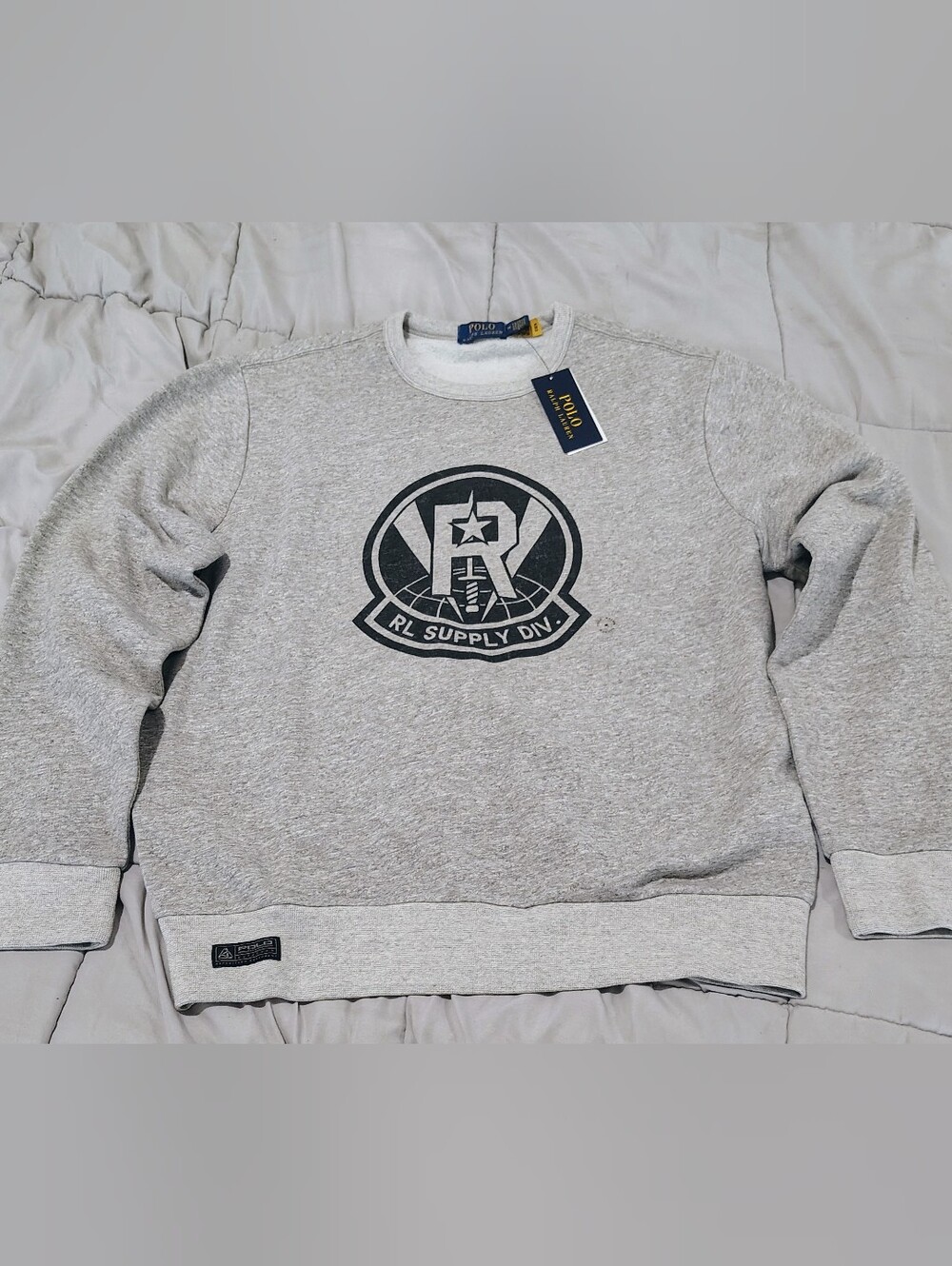 Polo Ralph Lauren Light Gray RL Supply Div Crewneck Sweatshirt Size Medium NWTs